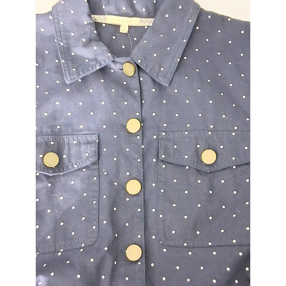 Kate & Sam Jacket Women's Large Navy Blue Polka Dot Button Rope Tie Nautical New